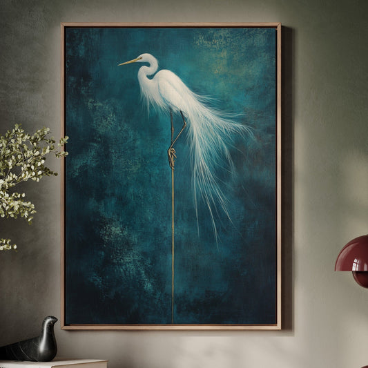 Décoration murale Aigrette – Impression oiseau minimaliste et élégante, Décor côtier