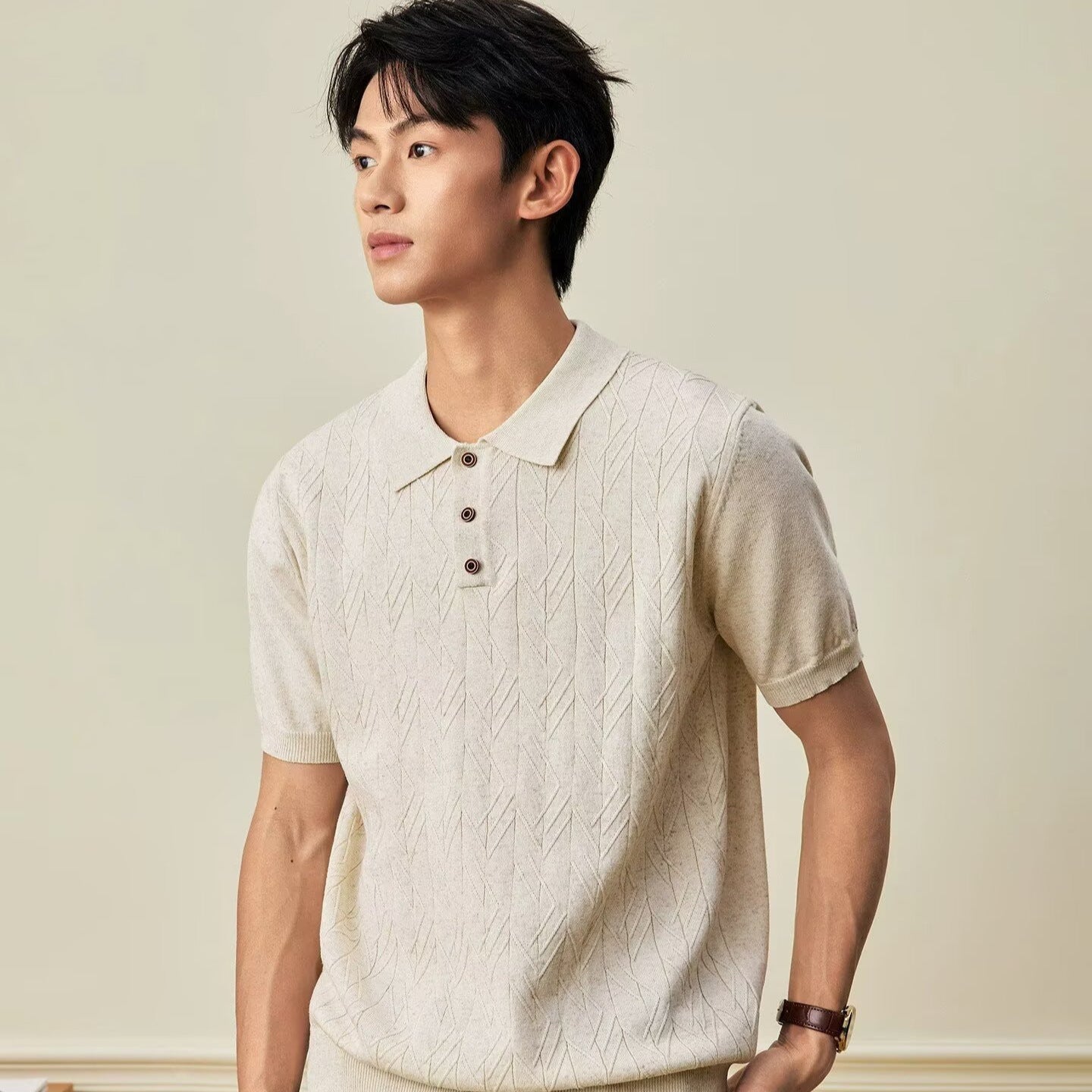 Japanese-style Retro Mens Knitted T-shirt Top