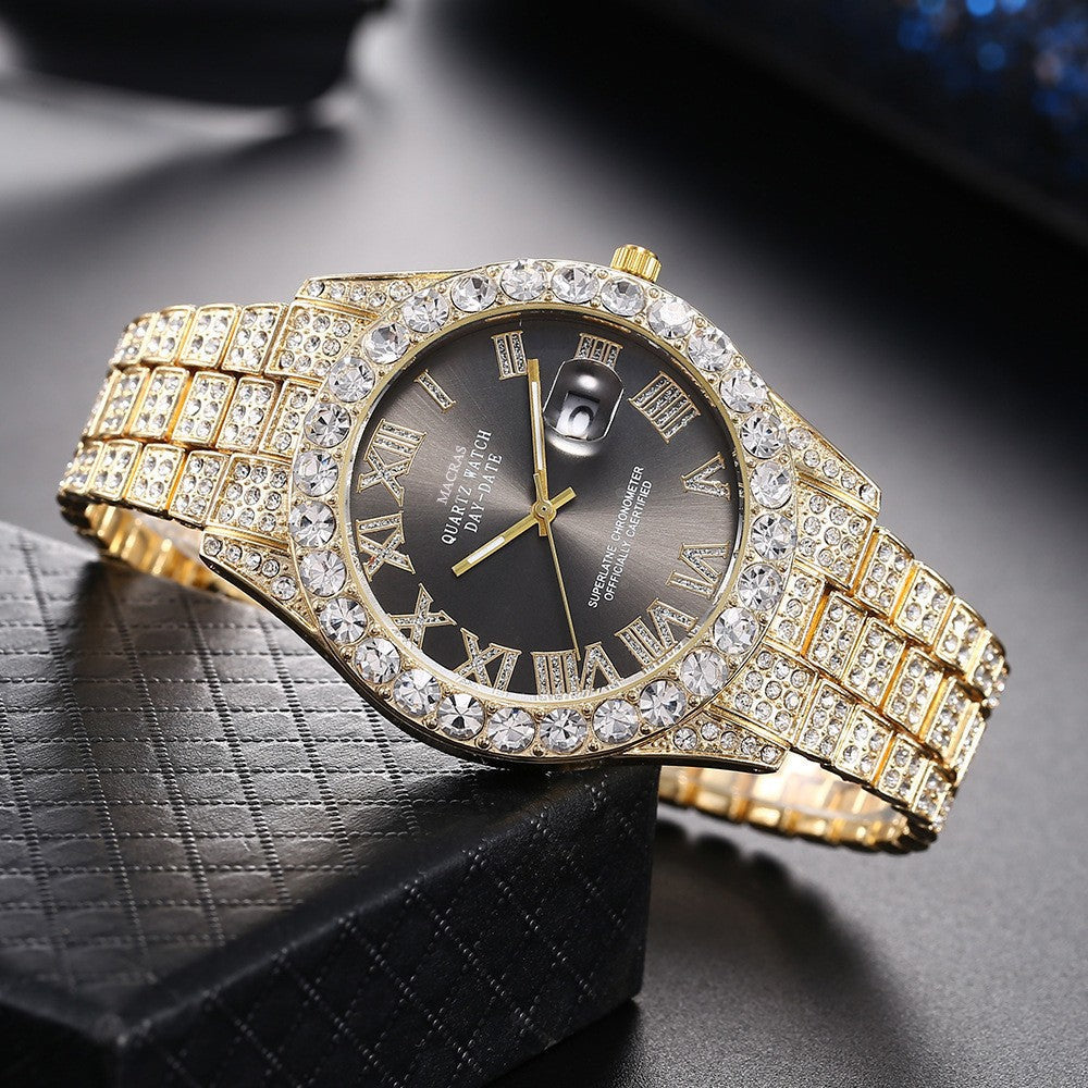 Roman Numeral Dial Steel Band Quartz Watch