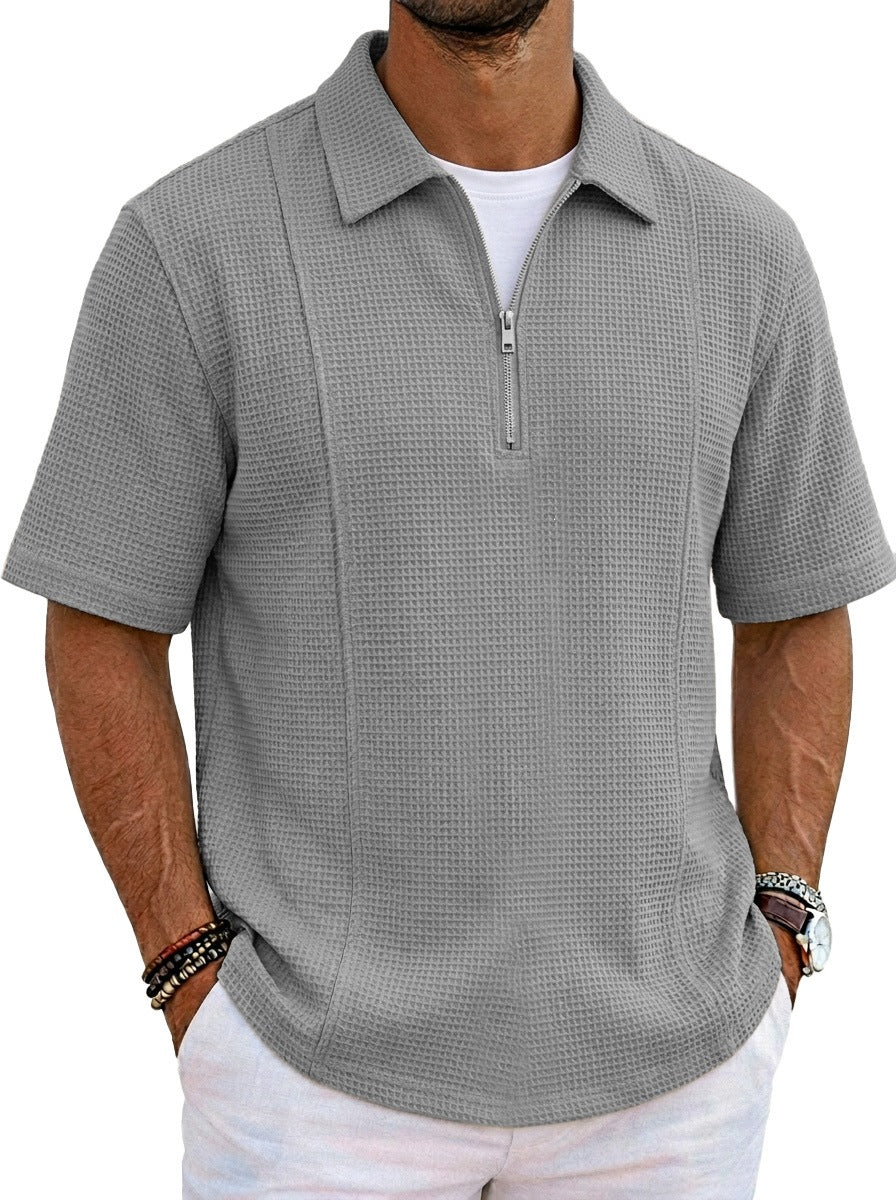 Sports-style Boat-neck Half-zip Polo Shirt