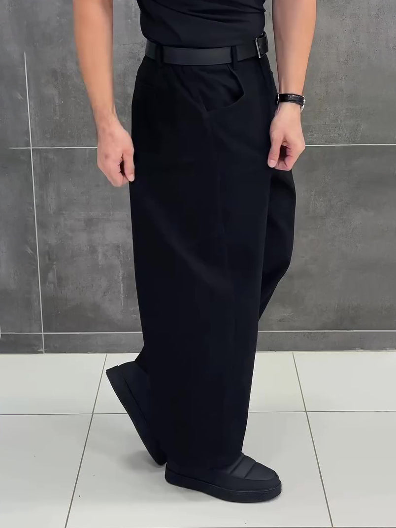 Black 3D Tailored Wide-Leg Cropped Pants