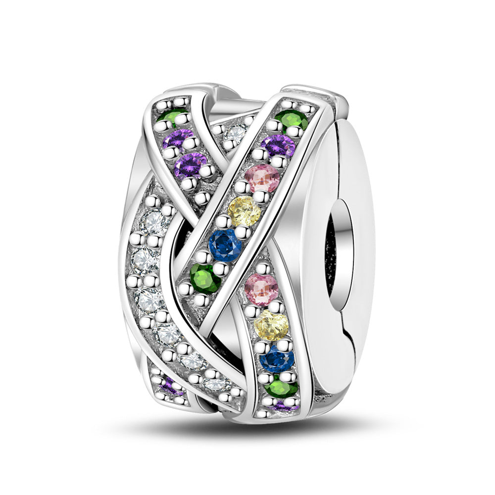 Silver-plated Colorful Zircon Accent Bead DIY Bracelet Charm