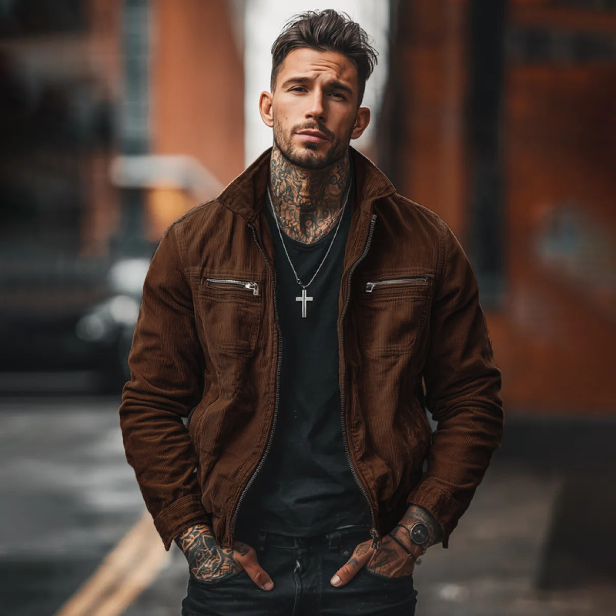 Foreign Trade Cross-Border Retro-Style AutumnWinter New Mens Pocketed