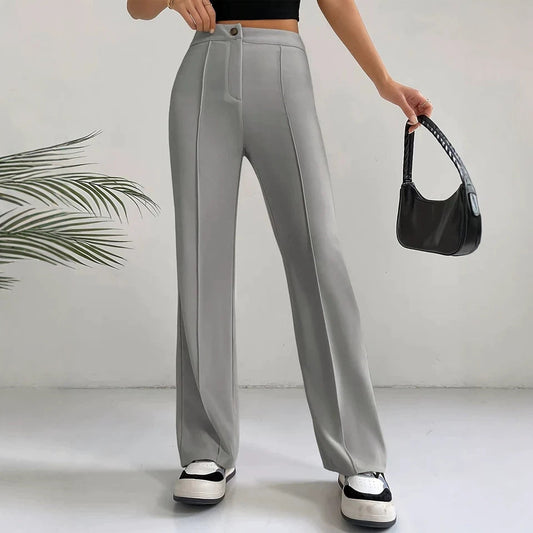 Women's High-Waisted Straight Flare Pants with Stitching Detail
