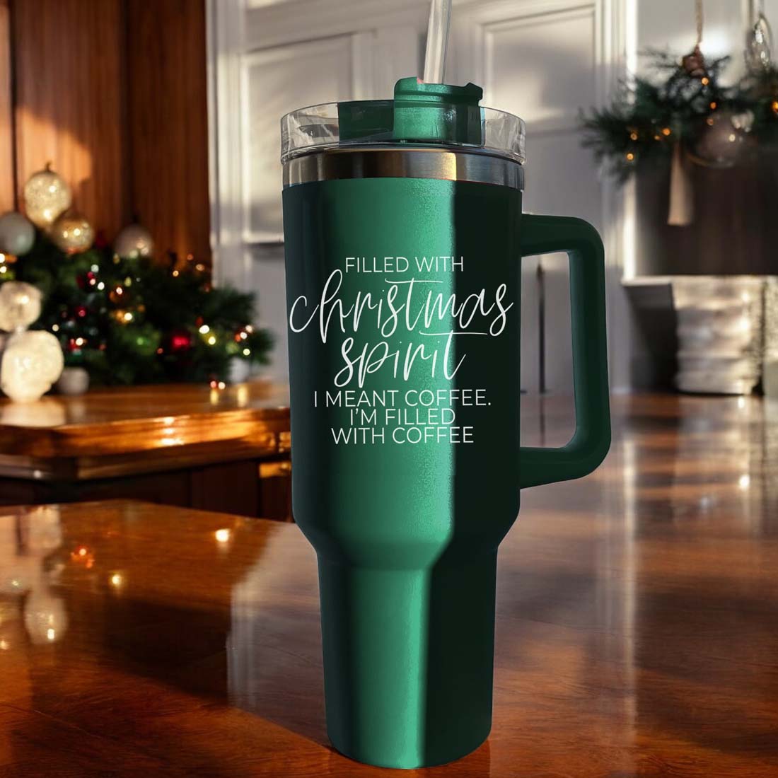 Gobelet isotherme de Noël de 1,2 L avec anse, couvercle et paille - Tasse à café
