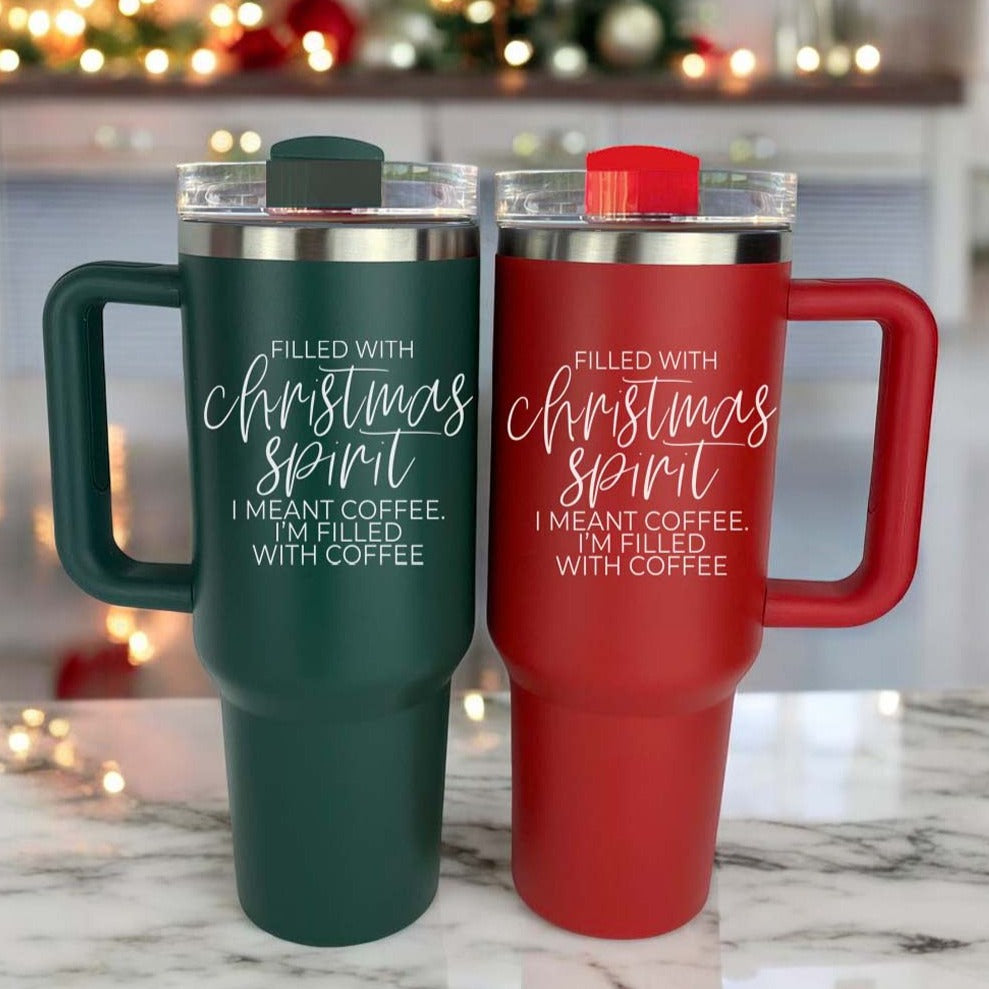 Gobelet isotherme de Noël de 1,2 L avec anse, couvercle et paille - Tasse à café