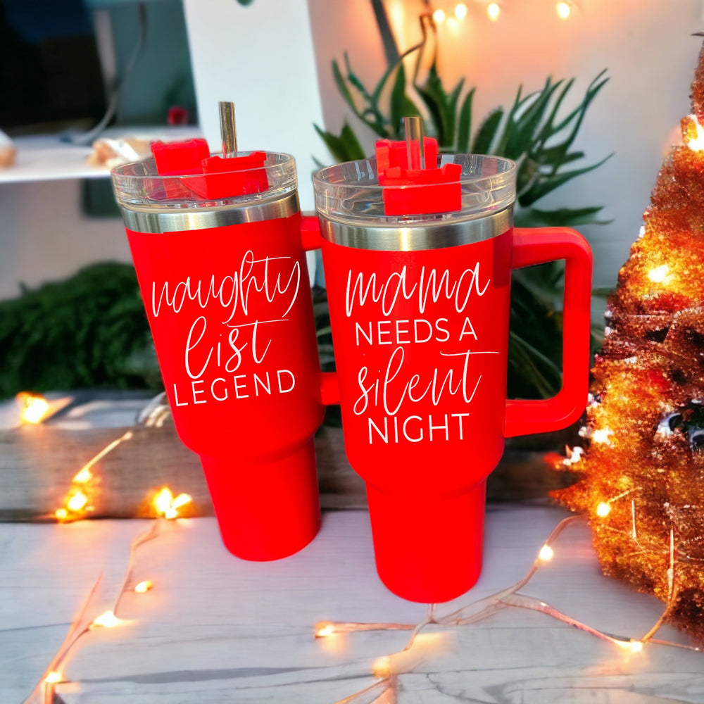 40oz Insulated Christmas Tumbler Red Mug With Handle Lid Straw Naughty Legend