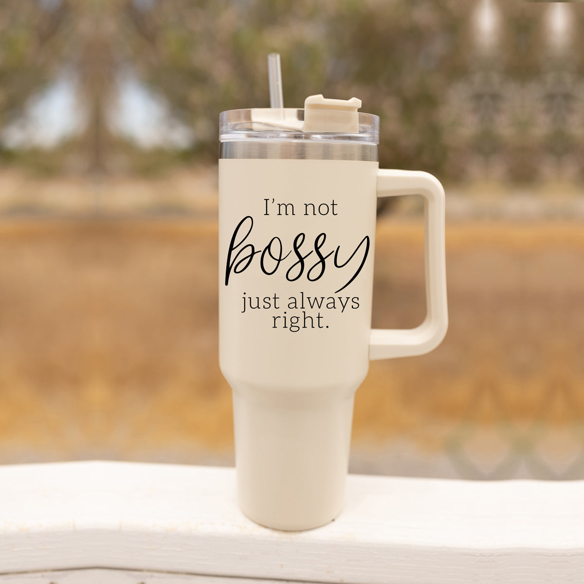 Tasse de voyage isotherme de 40oz avec anse, couvercle et paille - Je ne suis pas autoritaire, j'ai toujours raison