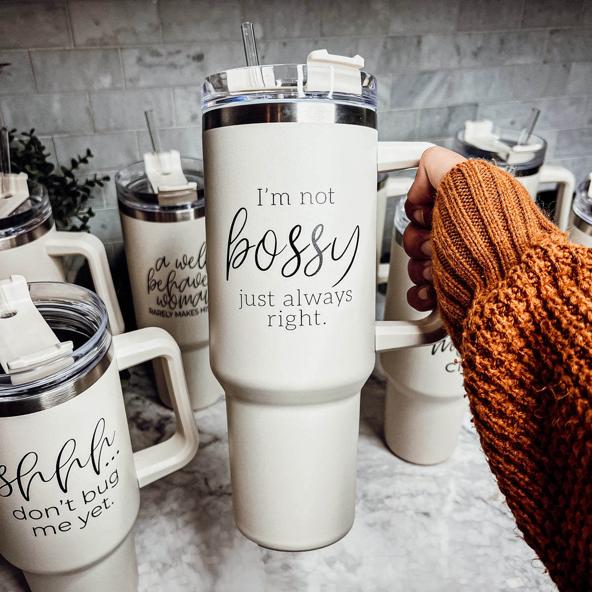 Tasse de voyage isotherme de 40oz avec anse, couvercle et paille - Je ne suis pas autoritaire, j'ai toujours raison