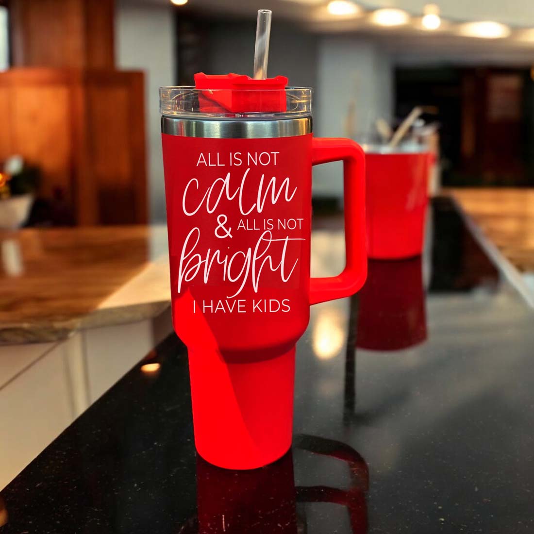 40oz Insulated Tumbler With Handle Lid And Straw Mama's Little Helper Red