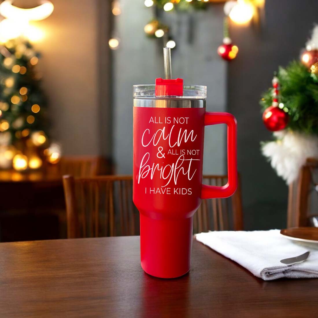 40oz Insulated Tumbler With Handle Lid And Straw Mama's Little Helper Red