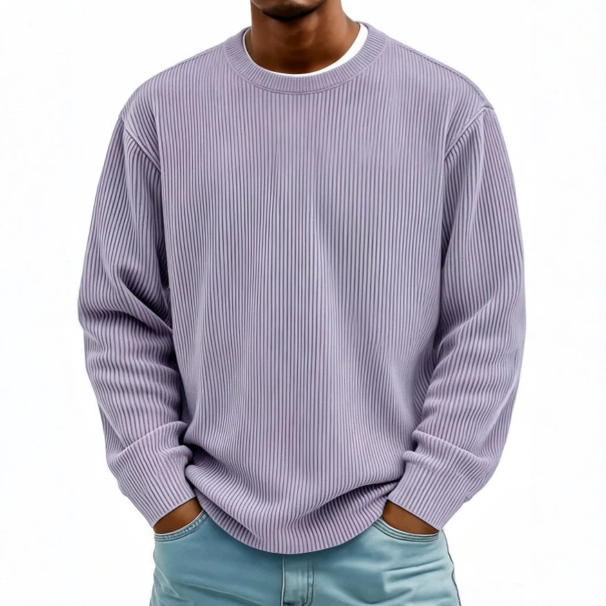 Mens Casual Long-sleeve Crew-neck Corduroy Sweatshirt