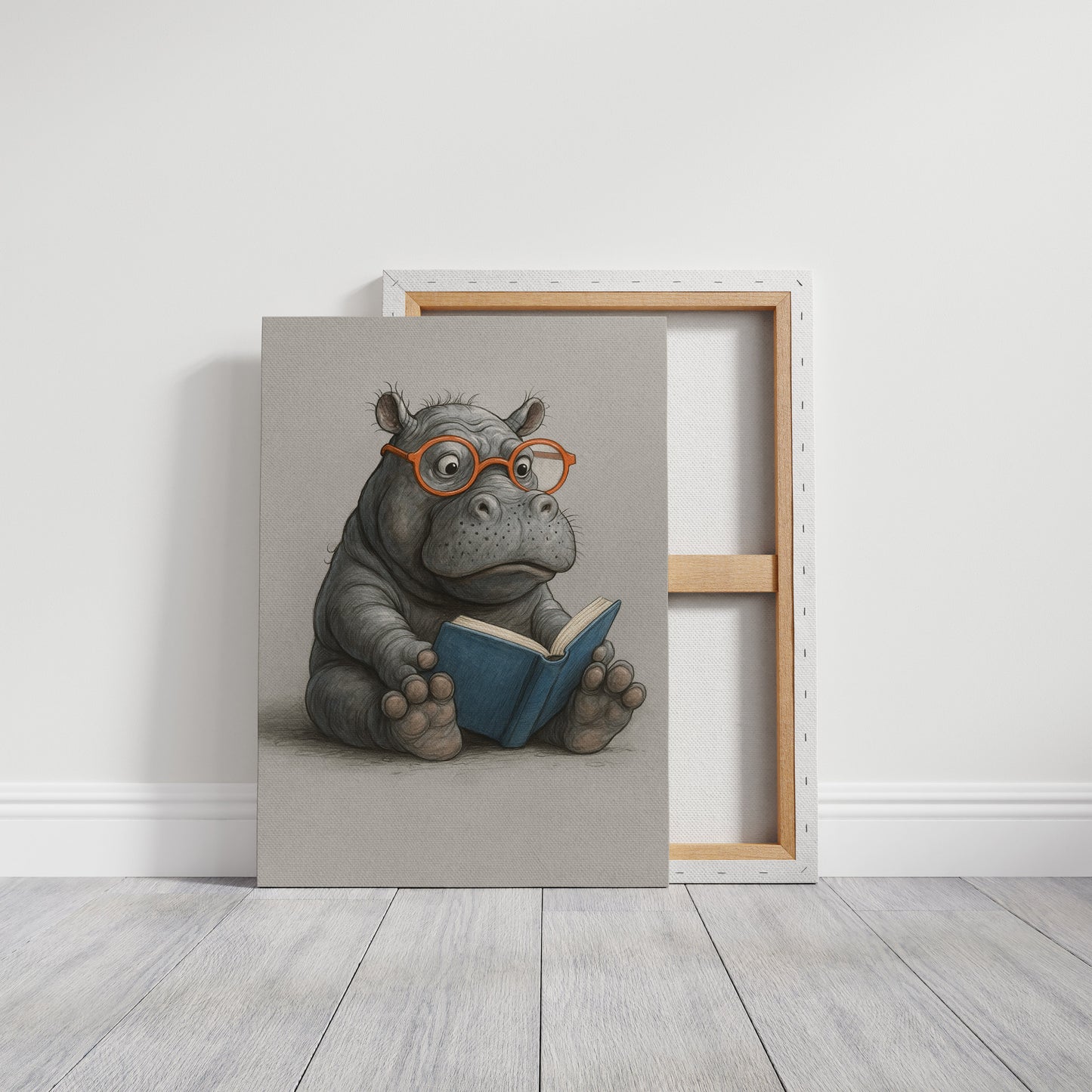 Baby-Nilpferd liest mit Brille