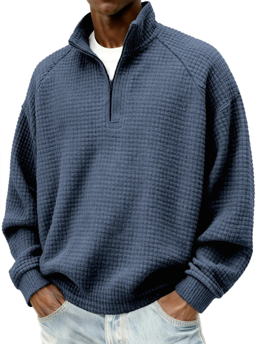 Retro Zipped Small-check Casual Stand-collar Long-sleeve Mens