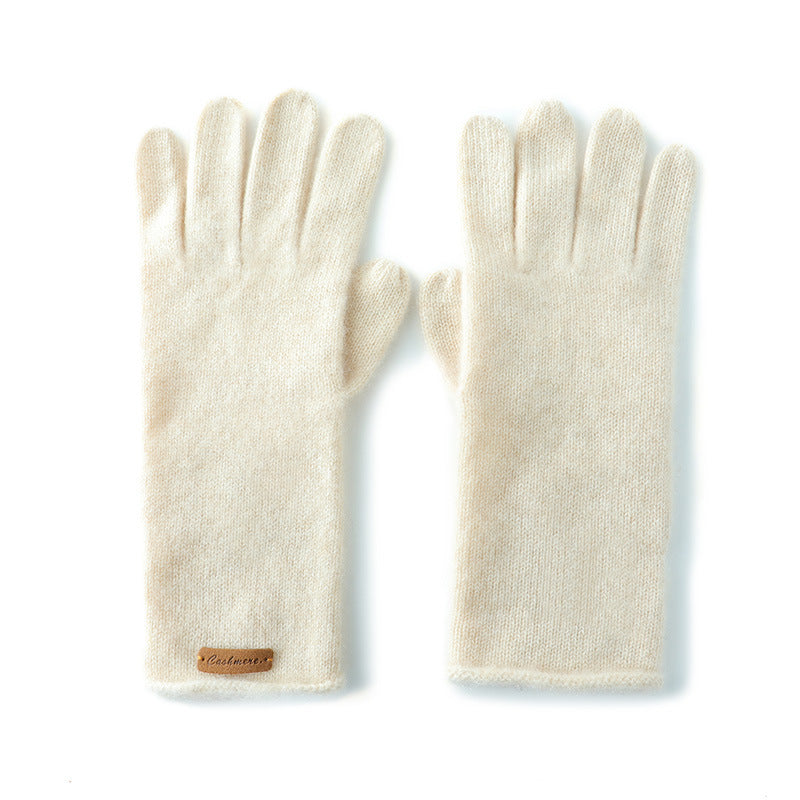Cashmere Autumn And Winter Unisex Warm Touch Riding Windproof Knitted Five-finger Gloves