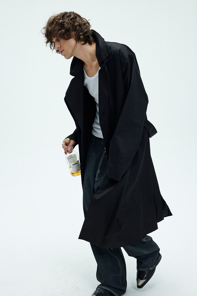 Mens Solid-color Loose-fitting Mid-length Coat