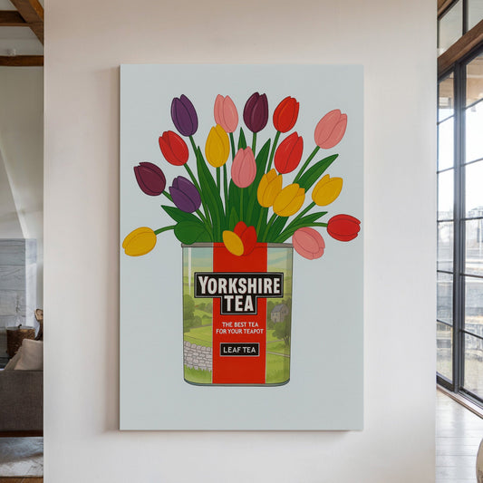 Tulips in a Yorkshire Tea Tin