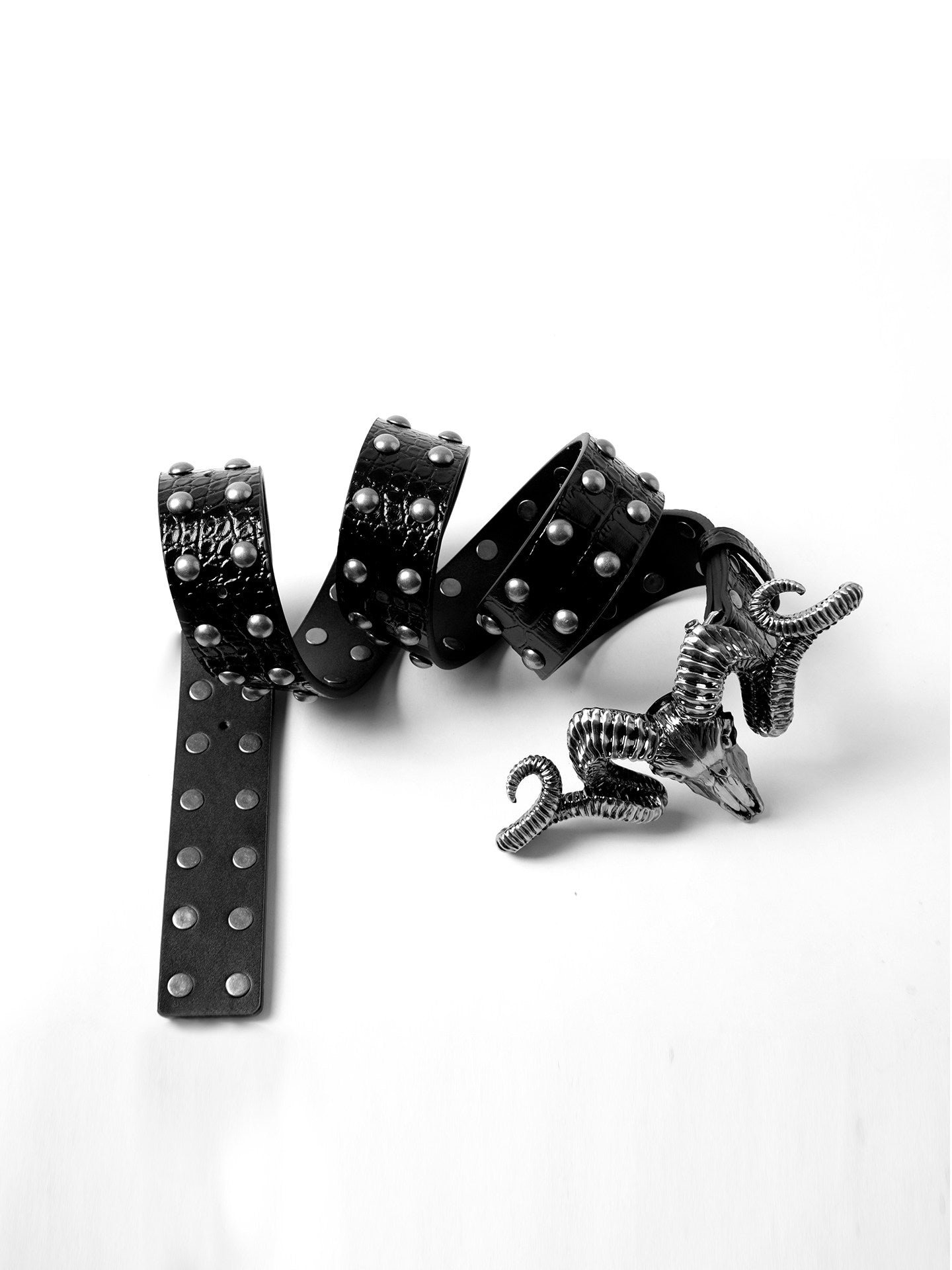 Distressed Skull And Sheep-head Belt Made From Full-grain Cowhide