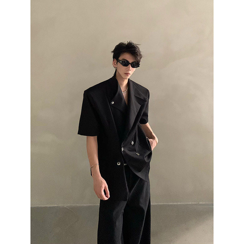 Mens Irregular-Design Shoulder-Padded Summer Shirt