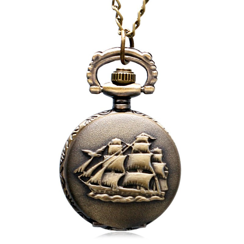 Sailboat quartz pocket watch