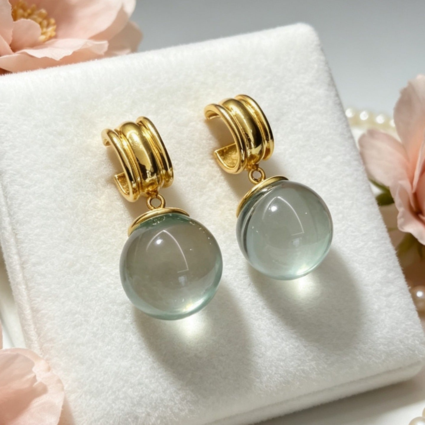 Monet Garden Colorful Crystal Ball C-Shaped Earrings French Style