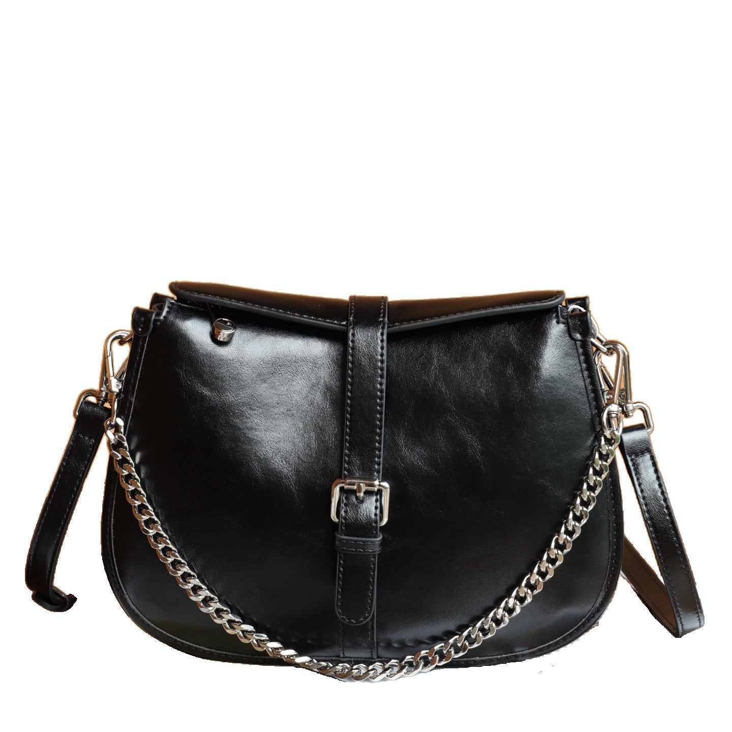 Cross-border Top-layer Genuine Leather Saddle Bag, Versatile And High-end Feeling, Women's Fashion Simple Shoulder Chain Underarm Bag