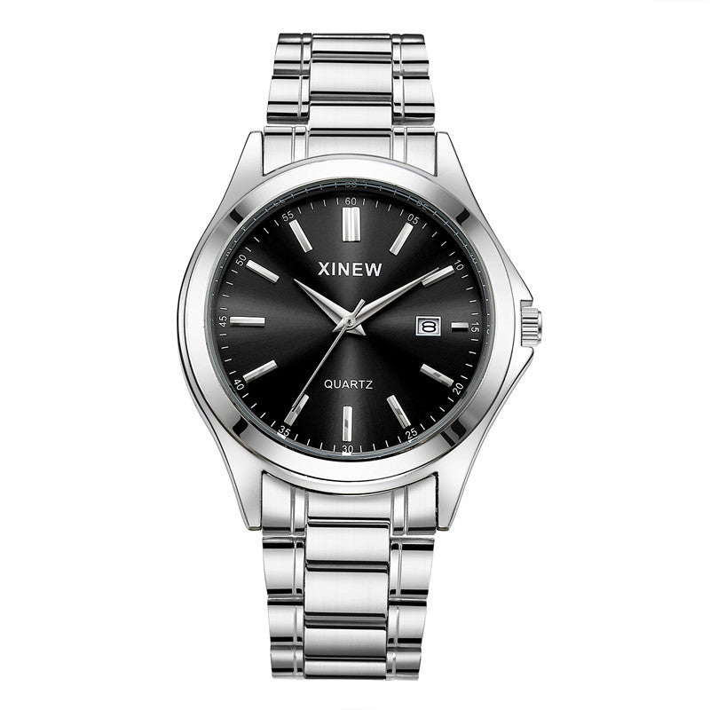 Fashionable Casual Stainless Steel Strap Calendar Quartz Watch