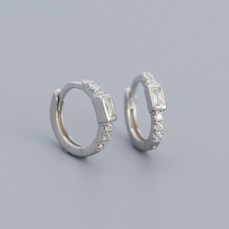 925 Sterling Silver Instagram-style High-end Diamond-studded Hoop Earrings