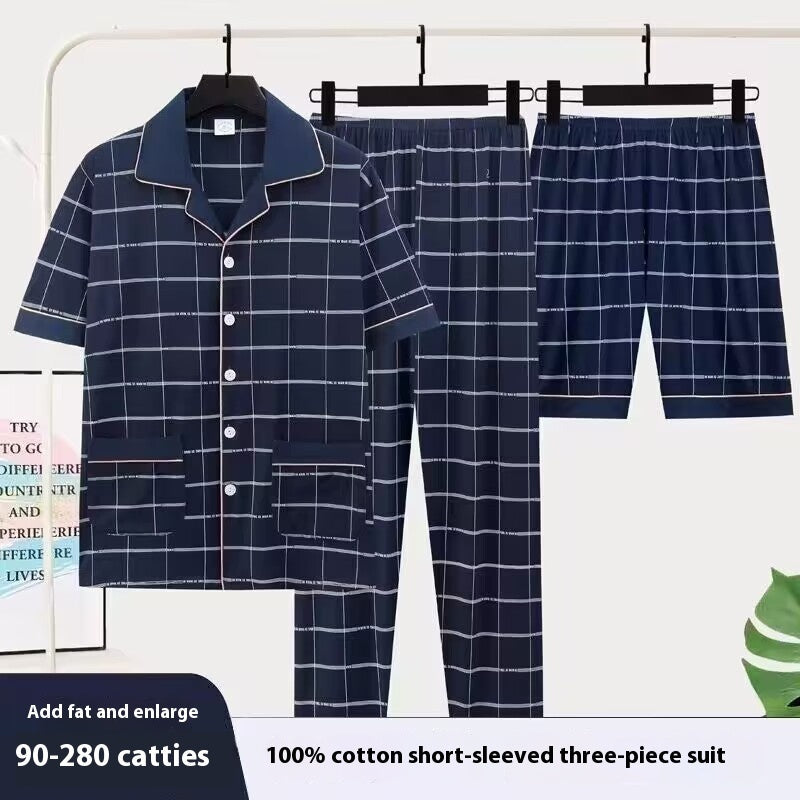 Men's Pajamas Short-sleeved Three-piece Suit