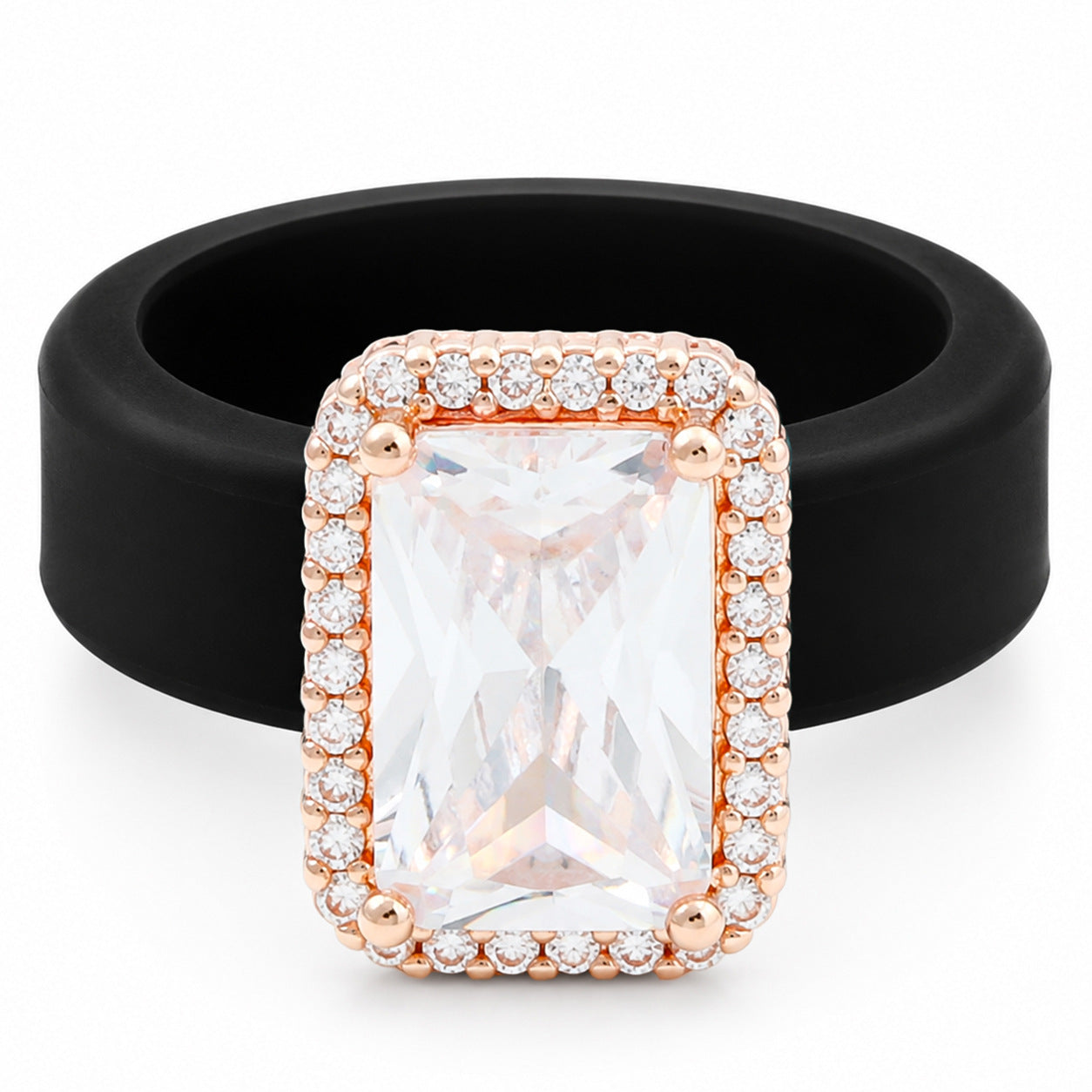 Silicone Inlaid Square Zircon Ring