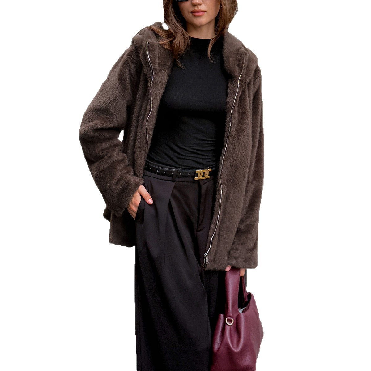 Fashionable Fur Collar Coat Women's Clothing
