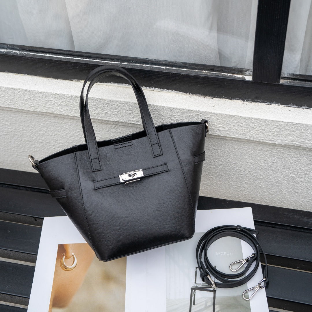 Custom Cross-Border Top-Grain Vegetable-Tanned Leather Basket Bag, Large-Capacity Commuter Elegant Women's Genuine Leather Handbag