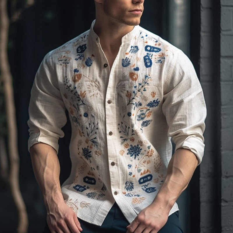 Mens Breathable Long-sleeve Printed Shirt