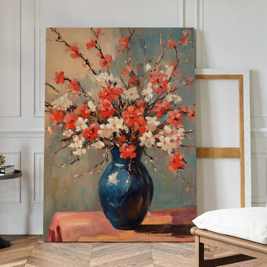 Peinture à l'huile Fleurs de cerisier – Art mural impressionniste vase floral