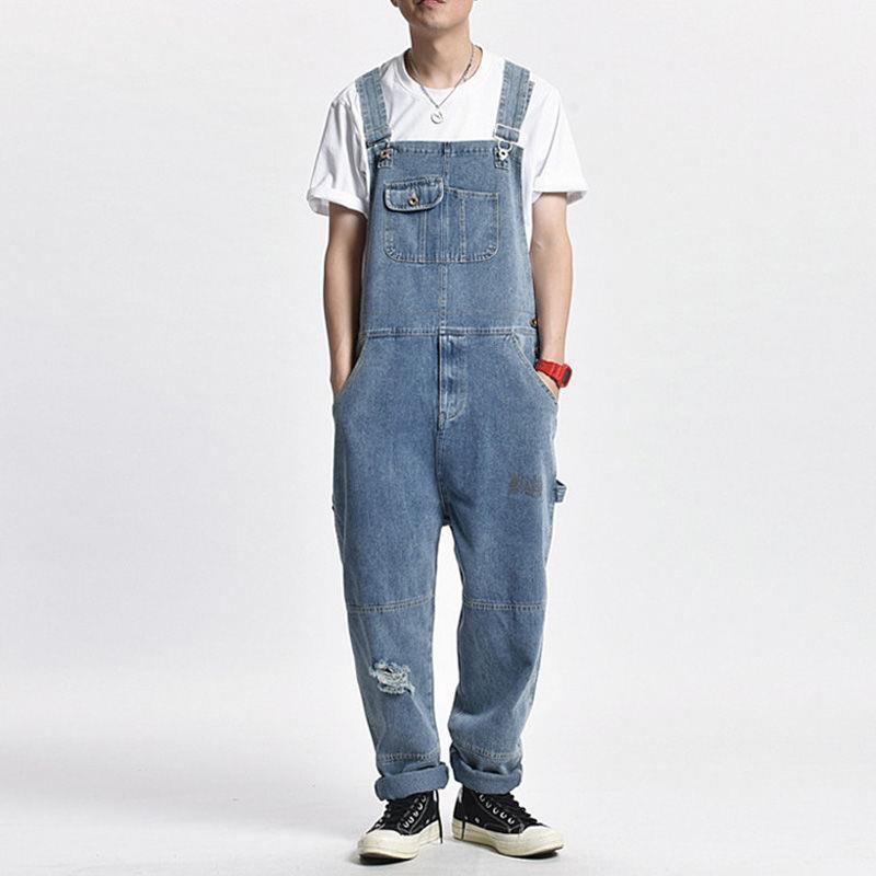 Retro Mens Distressed Denim Casual Suspender Overalls