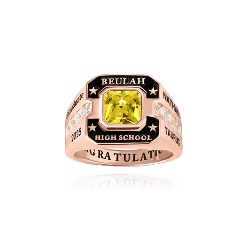 College Commemorative Gift Square Zircon Ring