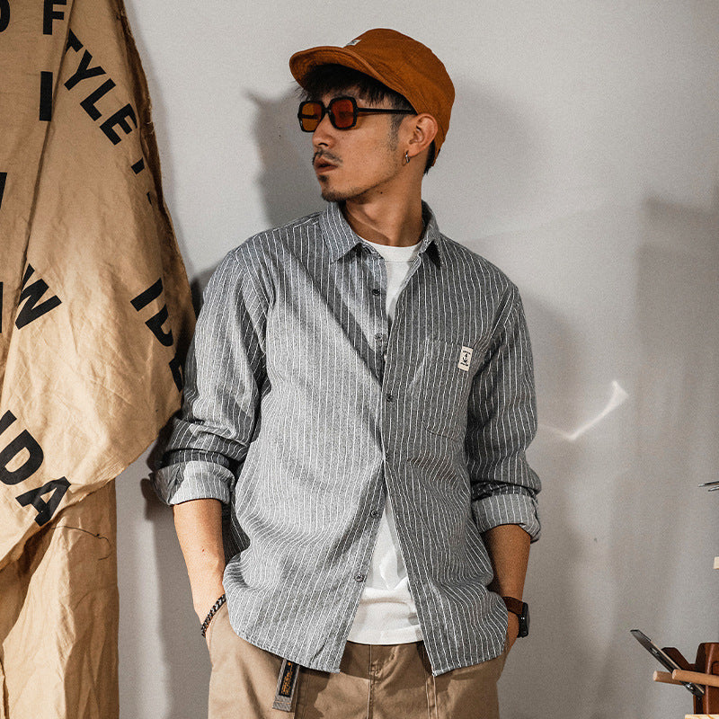 Casual Edgy-chic Vertical-striped Artistic Shirt