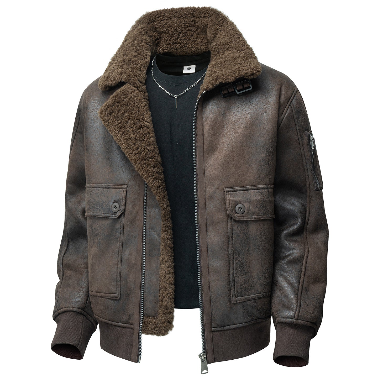 Mens Plus-Size Lapel Fleece-Lined Thickened Casual Jacket