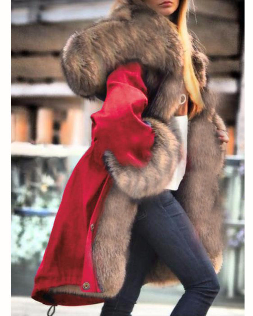 Faux Crystal Fox Fur Collar Fur Collar Hooded Jacket