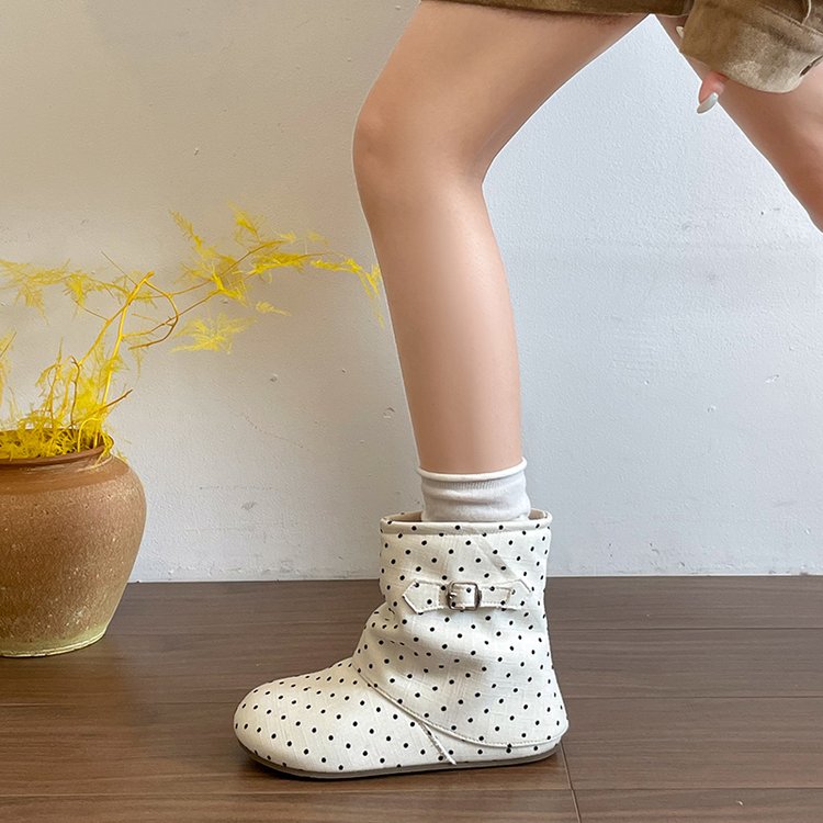2026 New Women Vintage Wrinkled Slouch Boots, Soft Sole Polka Dot Square Toe Ugly Cute Versatile Ankle Boots