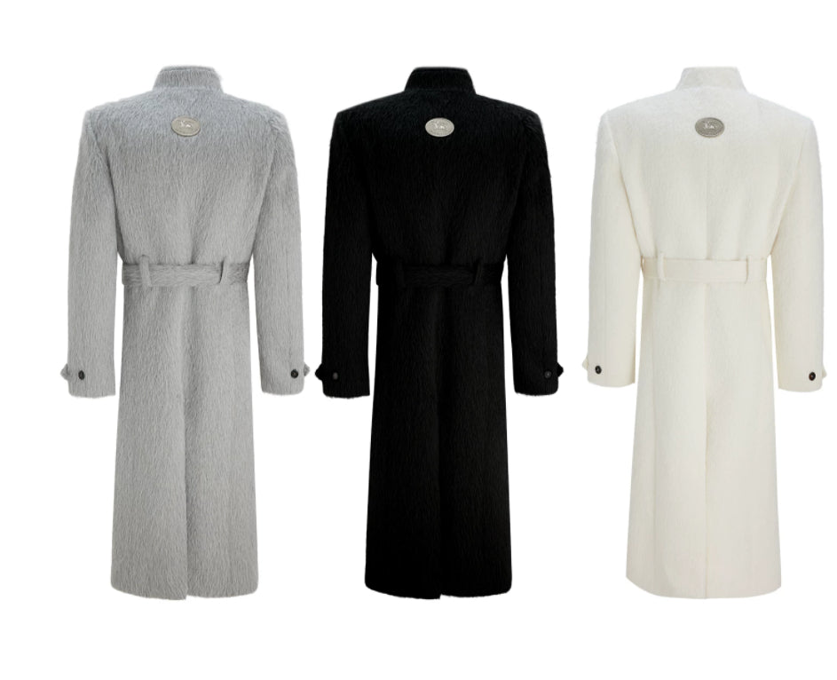 Short-pile Faux Two-piece Wool Coat Long Alpaca-blend Trench Coat