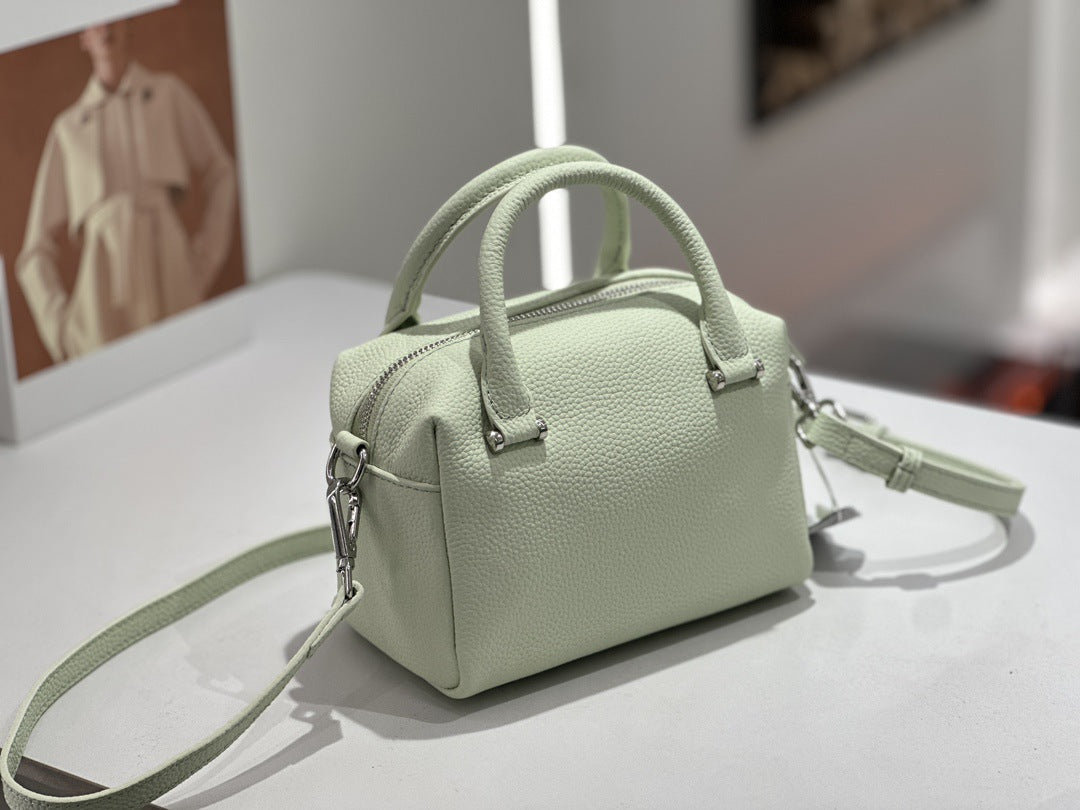 Custom Cross-Border Genuine Leather Women's Bag, New Style Handbag, Versatile Commuter Boston Bag, Single Shoulder Crossbody Bag