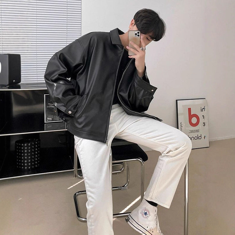 Men's Korean Leather Casual Baseball Jacket