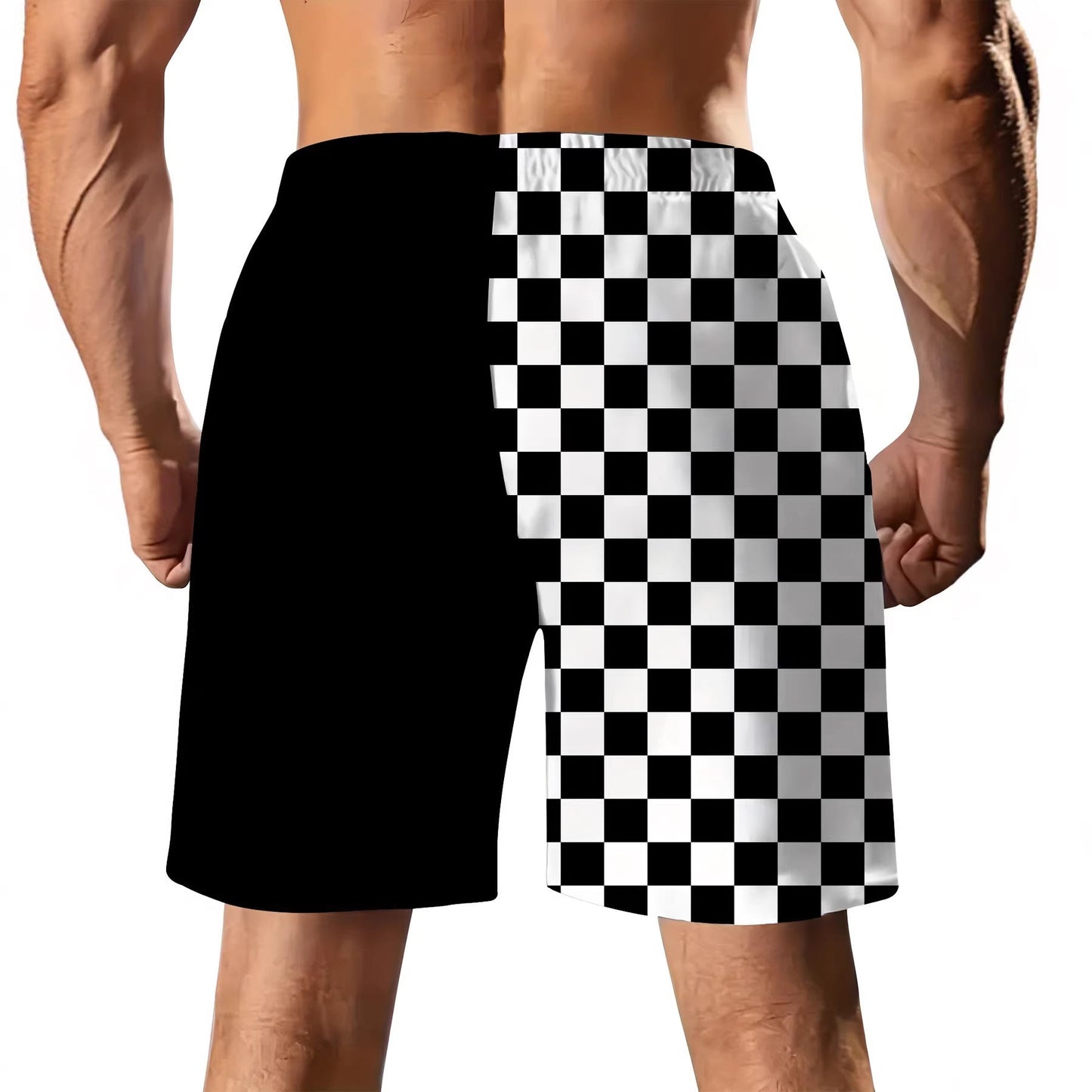Checkered Two-tone Print Loose And Breathable Summer Shorts