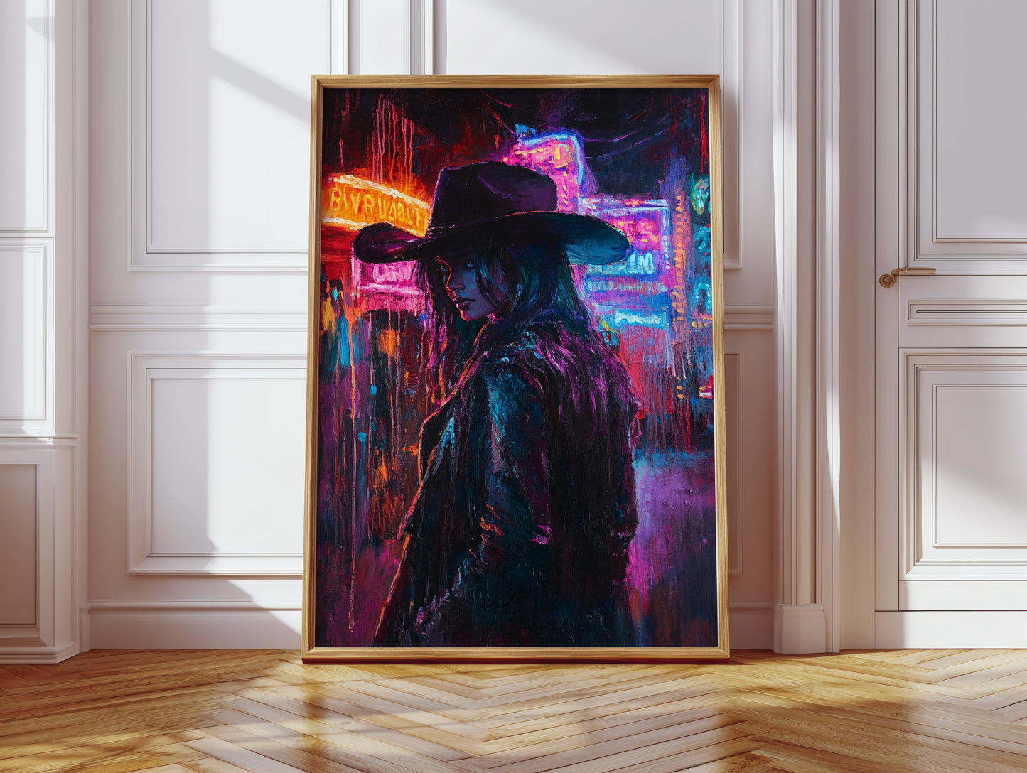 Cowgirl-Noir in Neonlichtern