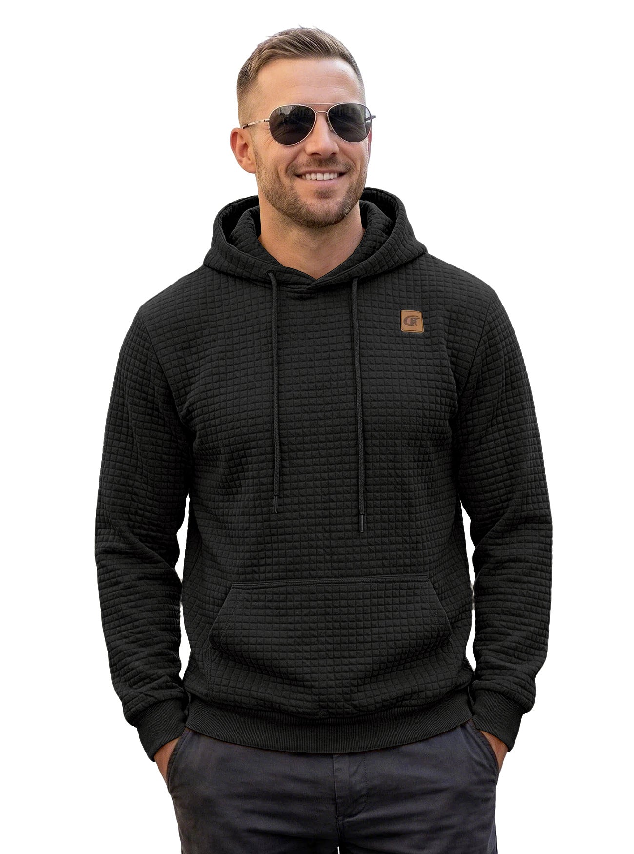 Mens Highly Elastic Jacquard Hooded Long-Sleeve Sweatshirt