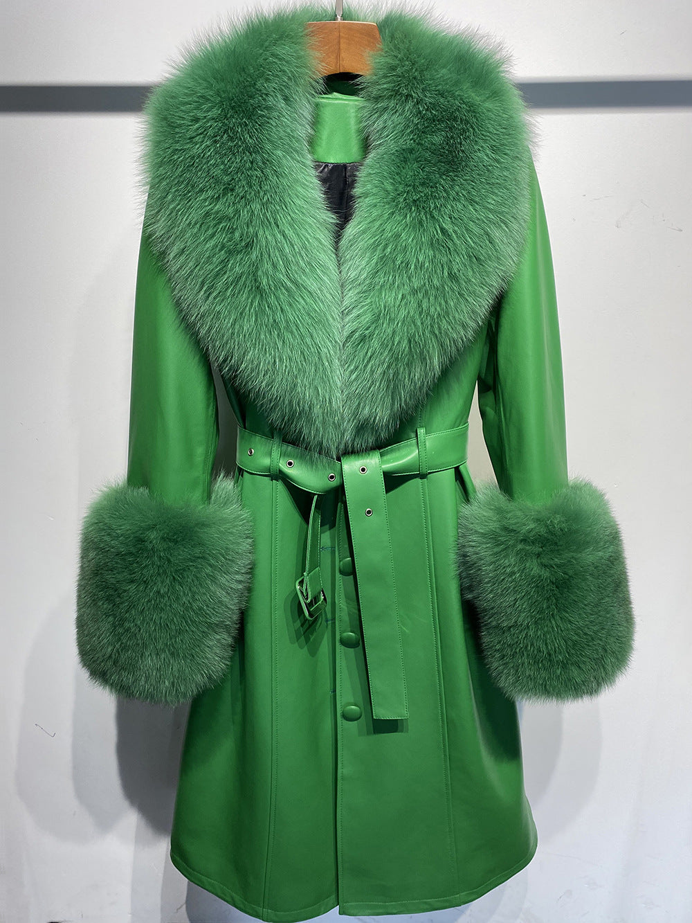 Slim-fit Leather Sheepskin Fox Fur Coat