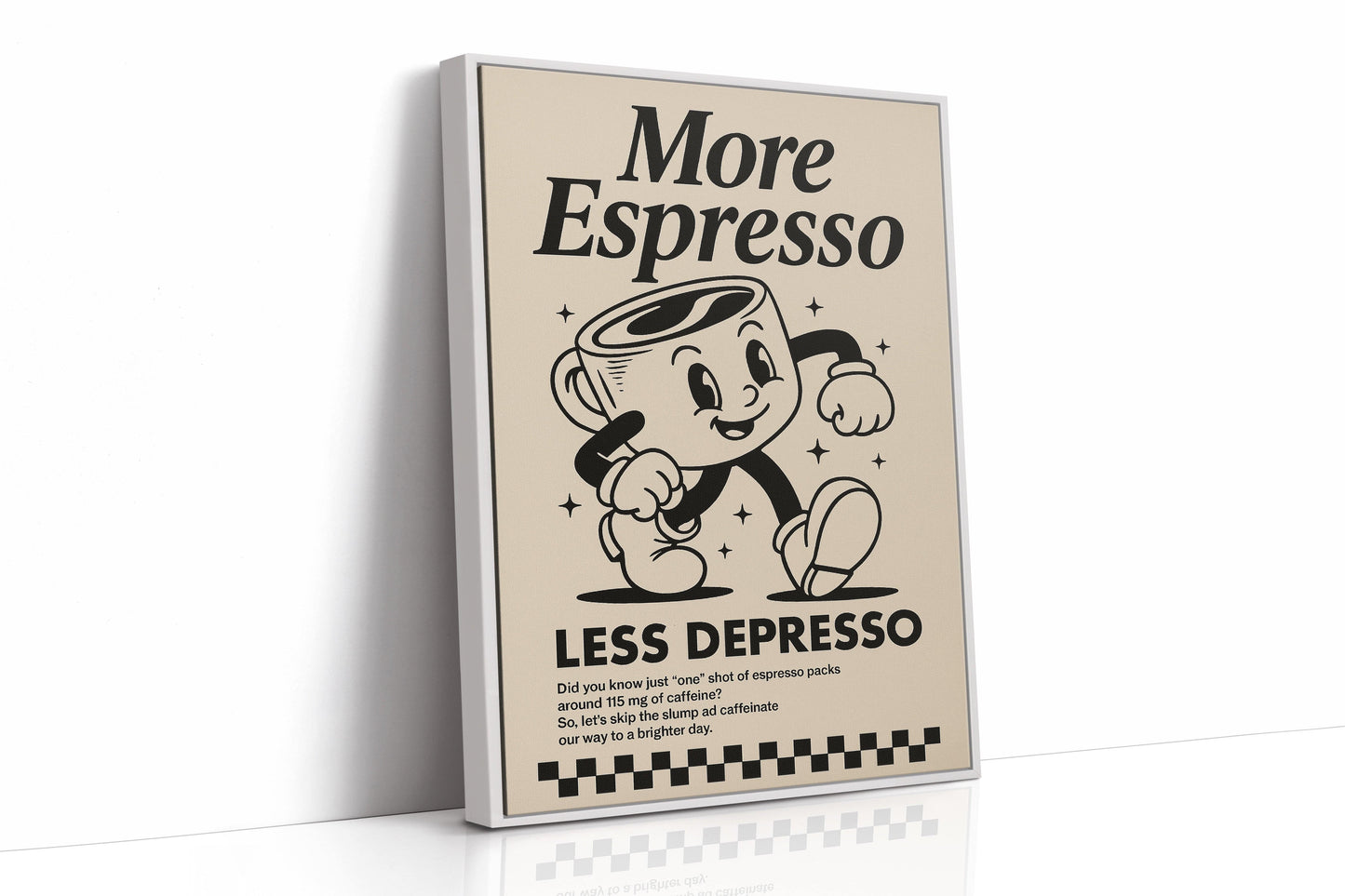 More Espresso, Less Depresso – Vintage Kaffee Poster Kunstdruck