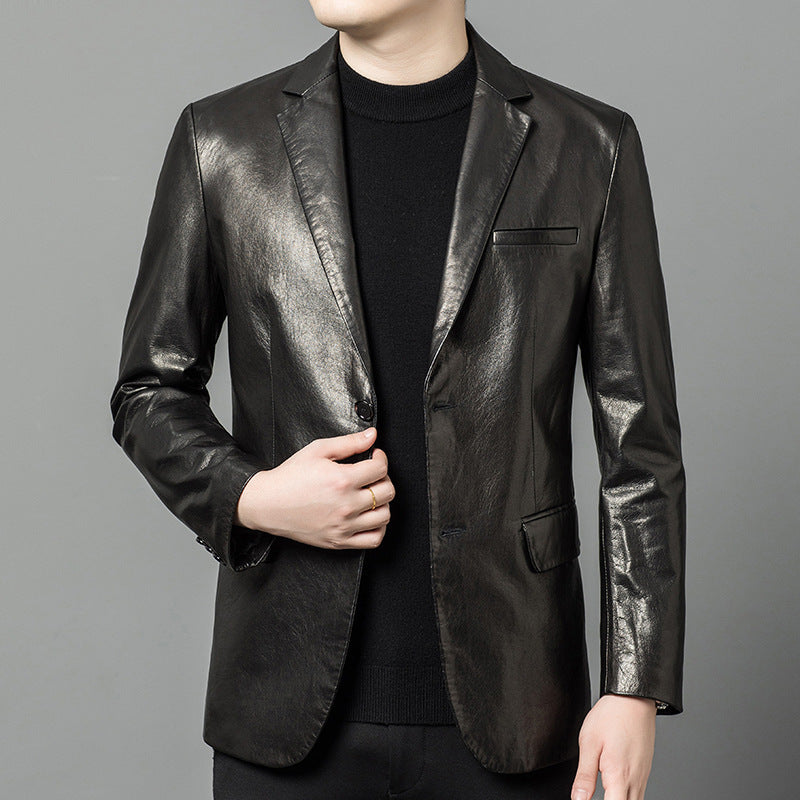 High-end Oil-Waxed Sheepskin Fashionable Casual Blazer