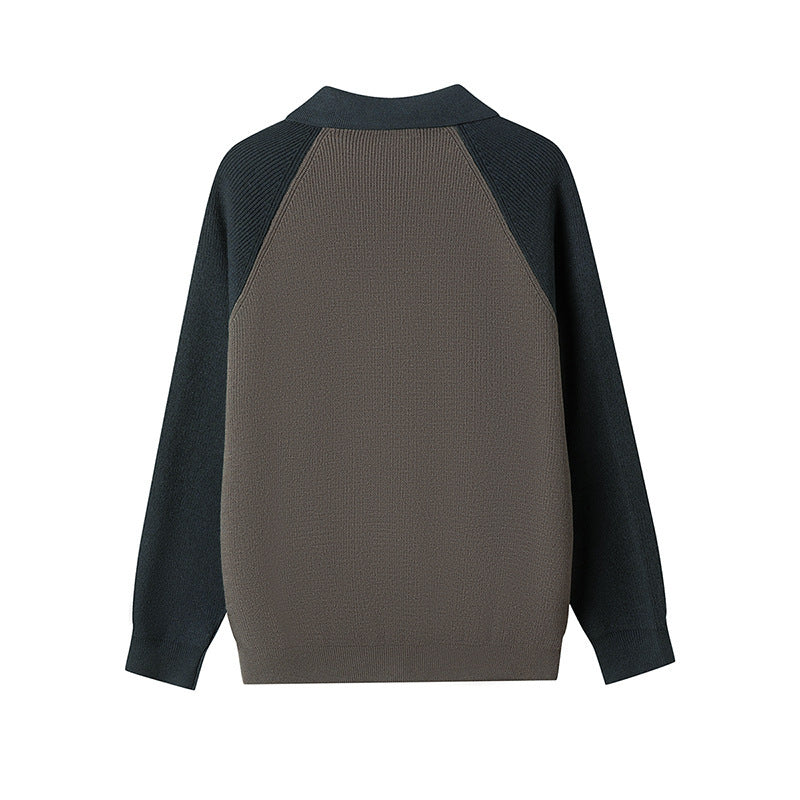 Mens Fallwinter Polo-neck Knitted Cardigan Sweater